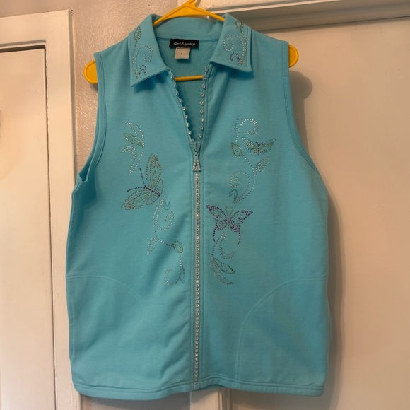 Get Lucky Jackets & Blazers - GET LUCKY Blue Embroidered Zip-Up Vest